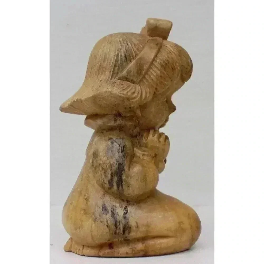 Vintage Hand Carved Wooden Praying Girl Figurine 9